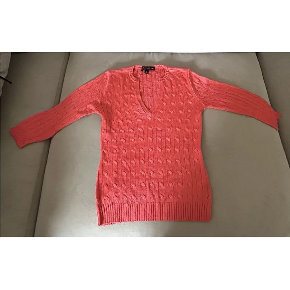 Ralph Lauren Black Label Coral Orange 100% Silk Cable Knit Sweater Sz Small - Picture 2 of 8
